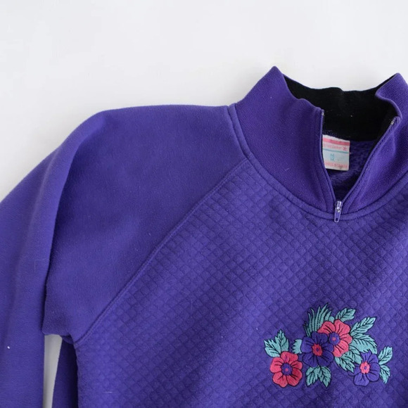 Vintage Lady Footlocker Purple  Floral Half Zip Long Sleeve Sweater Med - Picture 13 of 14
